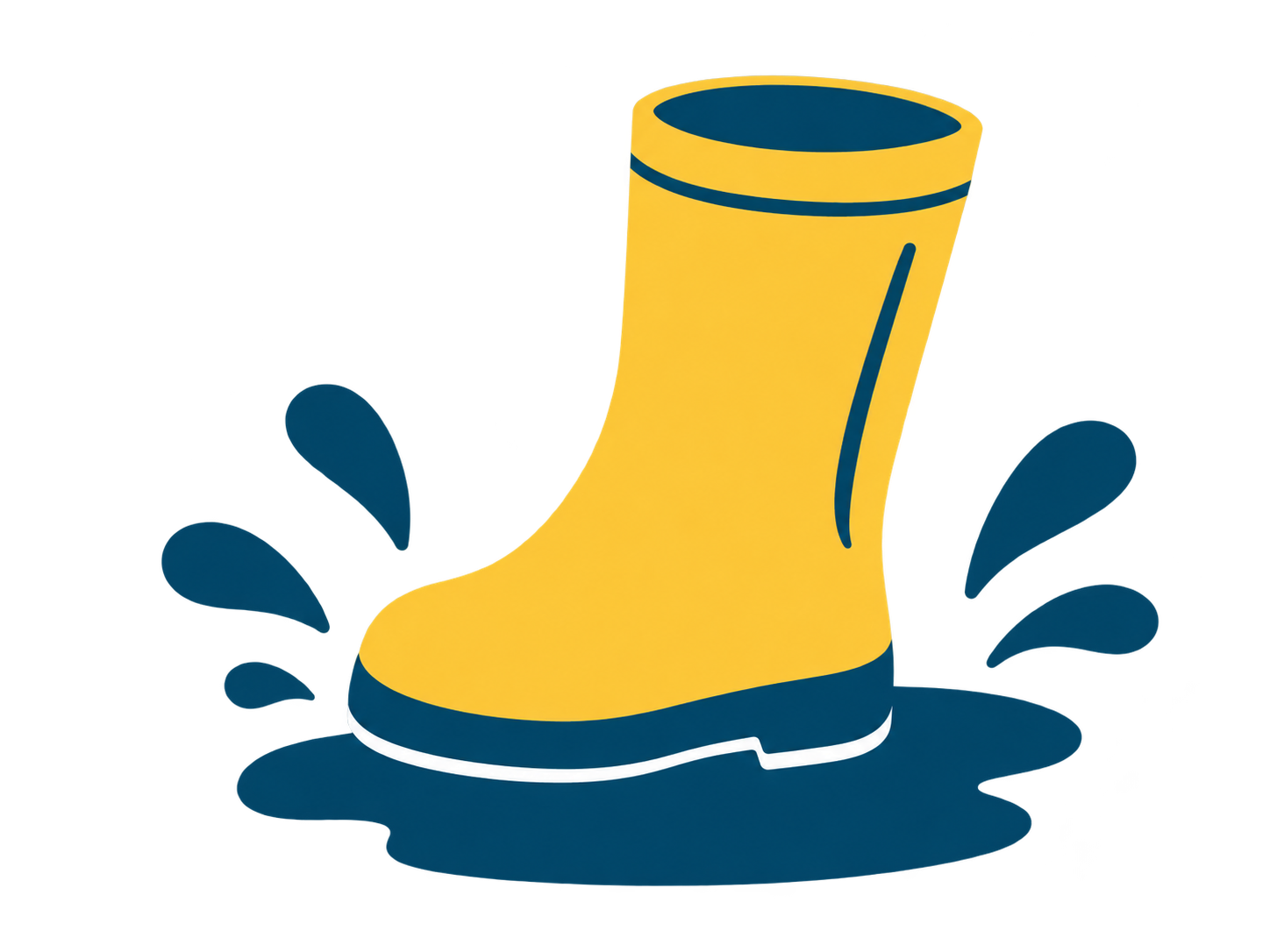 Yellow wellington boot splashing in a puddle